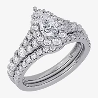 H-I / Si1-Si2) Womens / CT. T.W. Lab Grown White Diamond 10K Gold Pear Side Stone Halo Bridal Set
