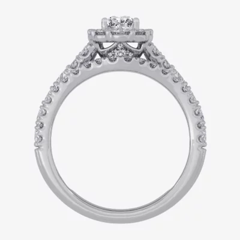 H-I / Si1-Si2) Womens / CT. T.W. Lab Grown White Diamond 10K Gold Pear Side Stone Halo Bridal Set