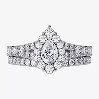 H-I / Si1-Si2) Womens / CT. T.W. Lab Grown White Diamond 10K Gold Pear Side Stone Halo Bridal Set