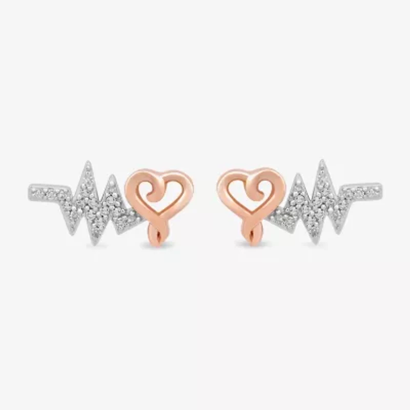 Hallmark Diamonds 1/10 CT. T.W. Natural White Diamond 14K Rose Gold Over Silver Sterling Silver 14.2mm Heart Stud Earrings