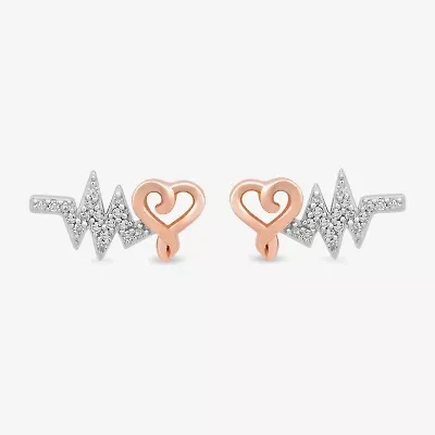 Hallmark Diamonds 1/10 CT. T.W. Natural White Diamond 14K Rose Gold Over Silver Sterling Silver 14.2mm Heart Stud Earrings