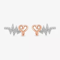 Hallmark Diamonds 1/10 CT. T.W. Natural White Diamond 14K Rose Gold Over Silver Sterling Silver 14.2mm Heart Stud Earrings