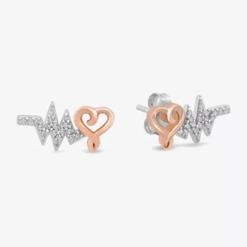 Hallmark Diamonds 1/10 CT. T.W. Natural White Diamond 14K Rose Gold Over Silver Sterling Silver 14.2mm Heart Stud Earrings