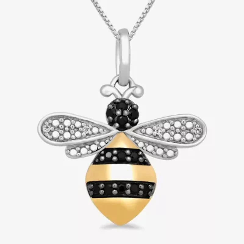 Bee Womens 1/10 CT. T.W. Natural Black Diamond 14K Gold Over Silver Sterling Silver 18 Inch Pendant Necklace