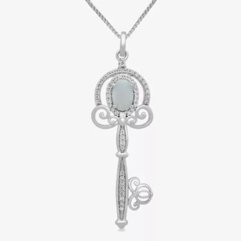 Enchanted Disney Fine Jewelry Womens 1/6 CT. T.W. Lab Created White Opal Sterling Silver Keys 18 Inch Pendant Necklace