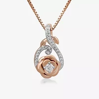 Womens 1/10 CT. T.W. Natural White Diamond 14K Rose Gold Over Silver Sterling Silver Flower Infinity 18 Inch Pendant Necklace