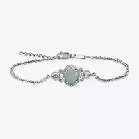 Enchanted Disney Fine Jewelry Womens 1/10 CT. T.W. Lab Created White Opal Sterling Silver Oval Cinderella Princess Charm Bracelet