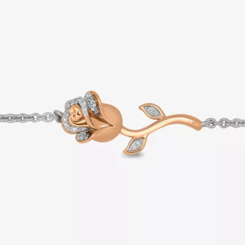 Womens 14K Rose Gold Over Silver Sterling Silver 7 Inch Flower Beauty and the Beast Belle Princess Chain Bracelet