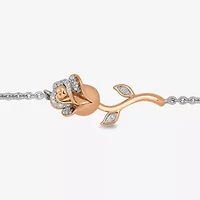 Womens 14K Rose Gold Over Silver Sterling Silver 7 Inch Flower Beauty and the Beast Belle Princess Chain Bracelet