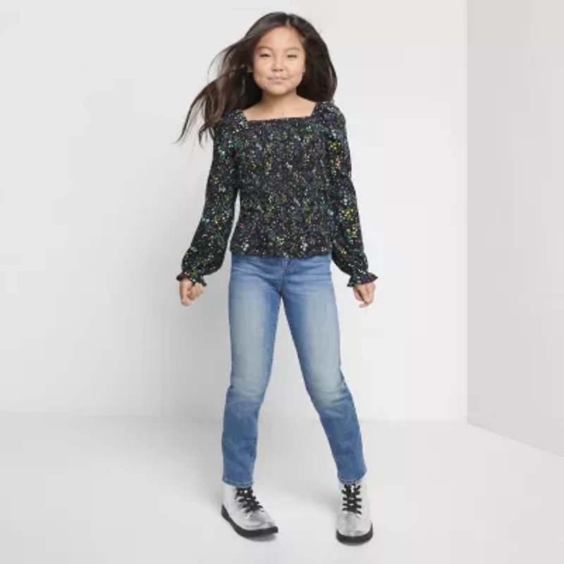 Thereabouts Little & Big Kid Girls Adjustable Waist Stretch Fabric Straight Leg Jean