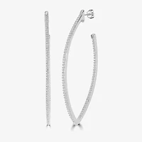 Diamonart Womens Cubic Zirconia Sterling Silver 45mm Curved Hoop Earrings