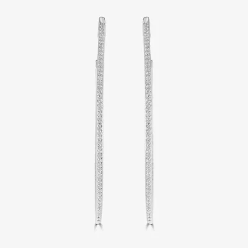 Diamonart Womens Cubic Zirconia Sterling Silver 45mm Curved Hoop Earrings