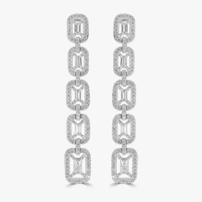 Diamonart Womens Cubic Zirconia Sterling Silver Rectangular Drop Earrings