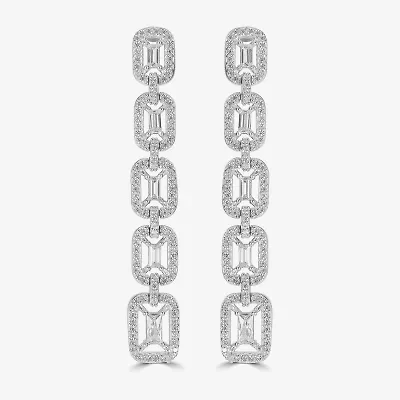 Diamonart Womens Cubic Zirconia Sterling Silver Rectangular Drop Earrings