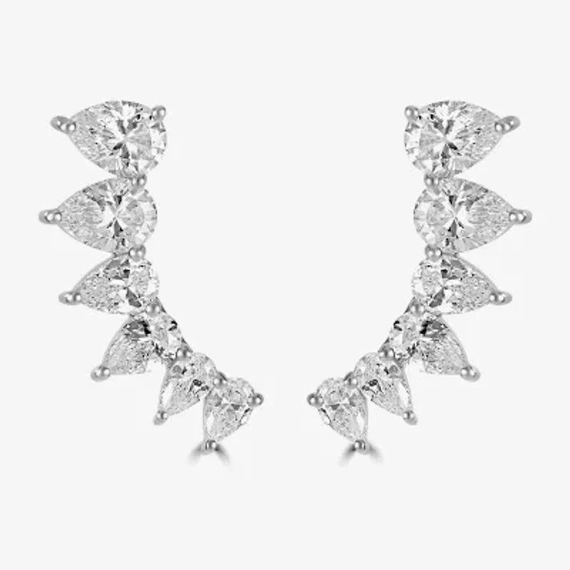 Diamonart Womens 5 CT. T.W. Cubic Zirconia Sterling Silver Pear Ear Climbers