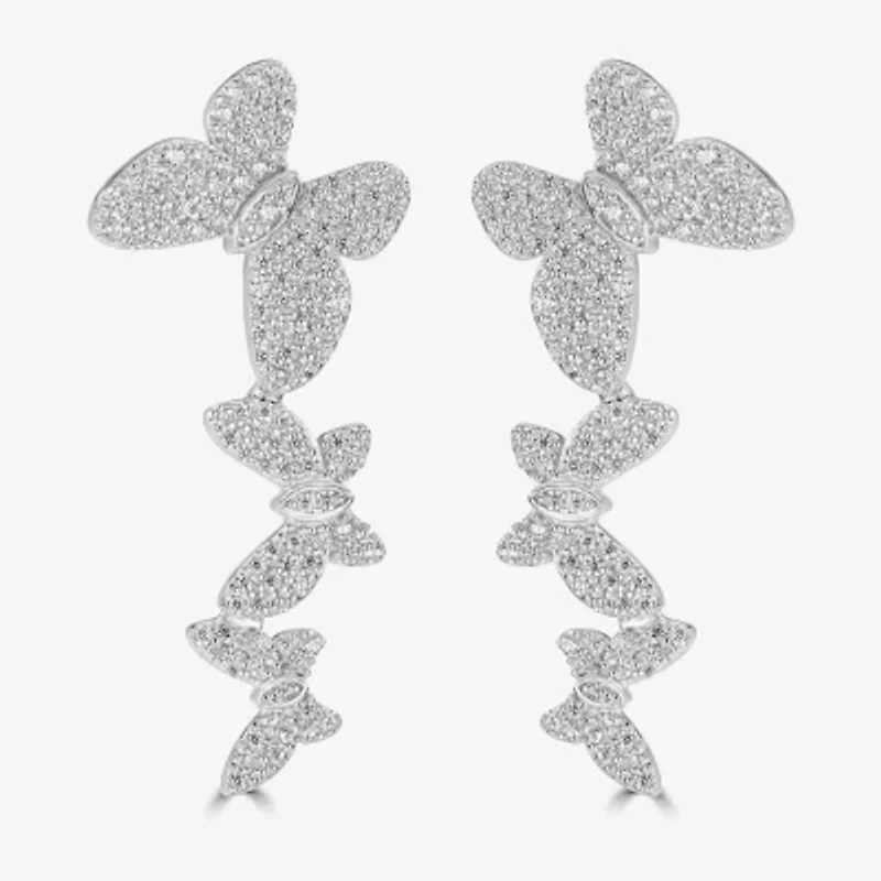 Diamonart Womens 1 1/2 CT. T.W. Cubic Zirconia Sterling Silver Butterfly Ear Climbers