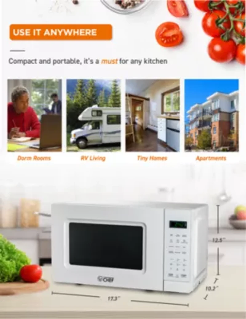 COMMERCIAL CHEF 0.7 Cu. Ft. Countertop Microwave with Digital Display White Microwave with 10 Power Levels