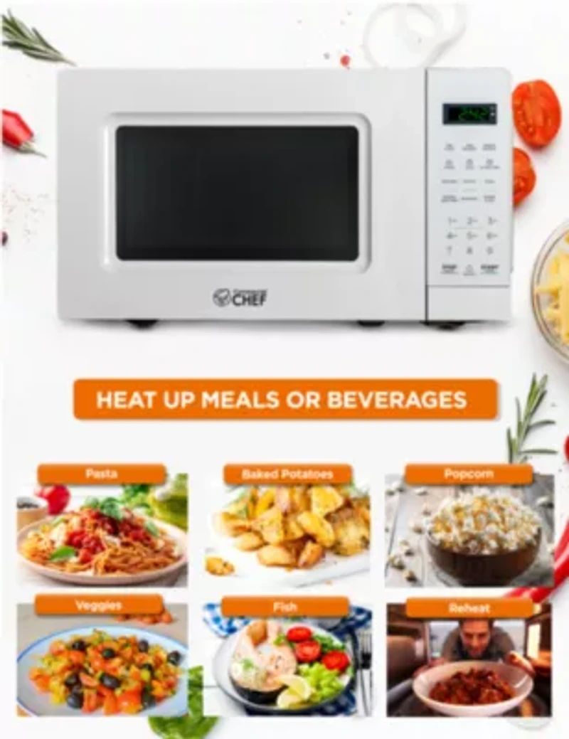 COMMERCIAL CHEF 0.7 Cu. Ft. Countertop Microwave with Digital Display White Microwave with 10 Power Levels