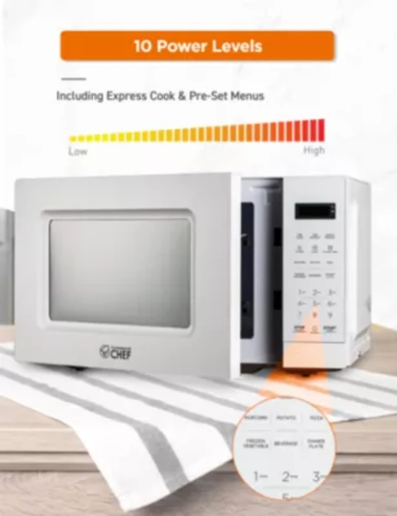 COMMERCIAL CHEF 0.7 Cu. Ft. Countertop Microwave with Digital Display White Microwave with 10 Power Levels