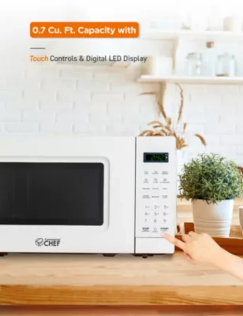 COMMERCIAL CHEF 0.7 Cu. Ft. Countertop Microwave with Digital Display White Microwave with 10 Power Levels