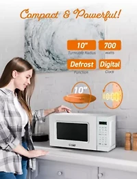 COMMERCIAL CHEF 0.7 Cu. Ft. Countertop Microwave with Digital Display White Microwave with 10 Power Levels