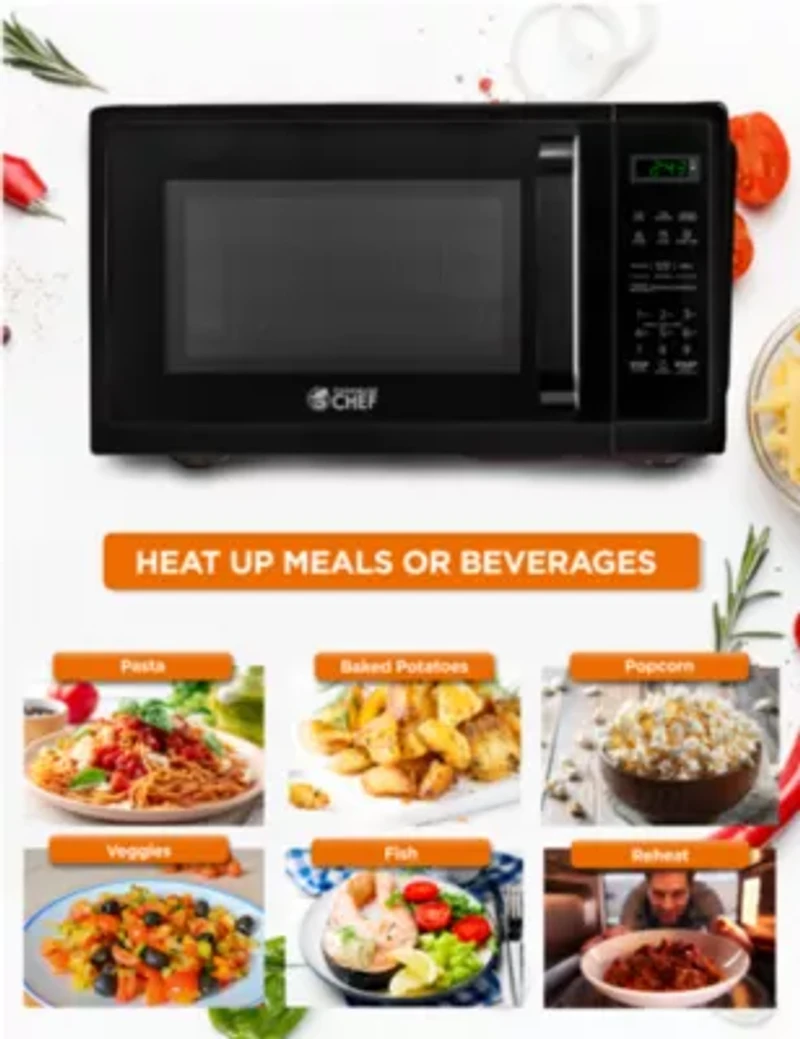 COMMERCIAL CHEF 0.9 Cu. Ft. Countertop Microwave with Touch Controls & Digital Display & 10 Power Levels