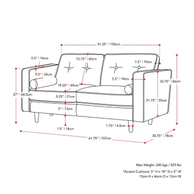Corliving Mulberry Track-Arm Upholstered Loveseat