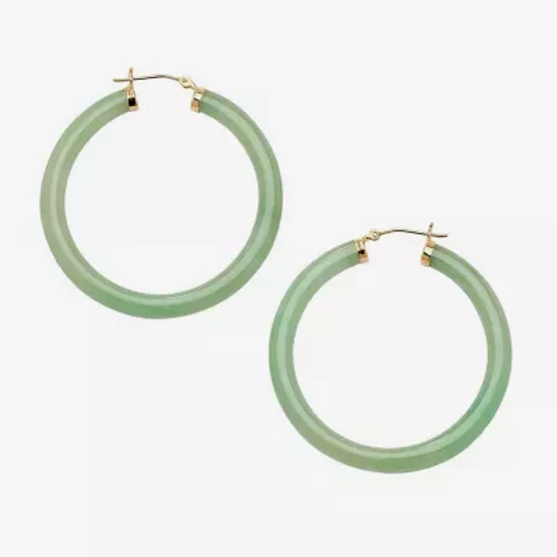 Womens Genuine Green Jade 10K Gold 45mm Hoop Earrings