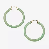 Womens Genuine Green Jade 10K Gold 45mm Hoop Earrings