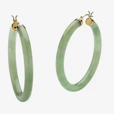 Womens Genuine Green Jade 10K Gold 45mm Hoop Earrings