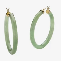 Womens Genuine Green Jade 10K Gold 45mm Hoop Earrings
