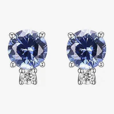 Lab Grown Blue Sapphire & 1/10 CT. T.W. Lab Grown White Diamond Sterling Silver 8.5mm Stud Earrings