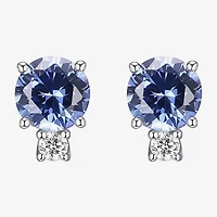 Lab Grown Blue Sapphire & 1/10 CT. T.W. Lab Grown White Diamond Sterling Silver 8.5mm Stud Earrings