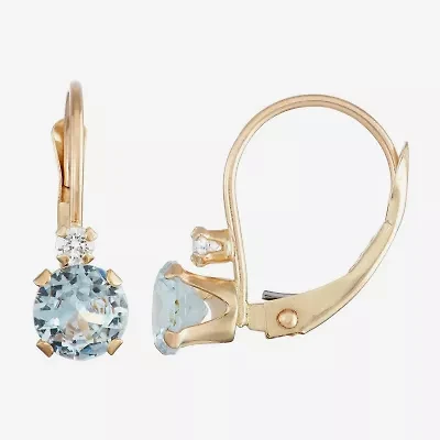 Womens Lab Created Blue Aquamarine 10K Gold Drop Earrings