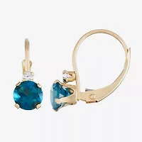 Womens Genuine Blue Topaz 10K Gold Round Drop Earrings