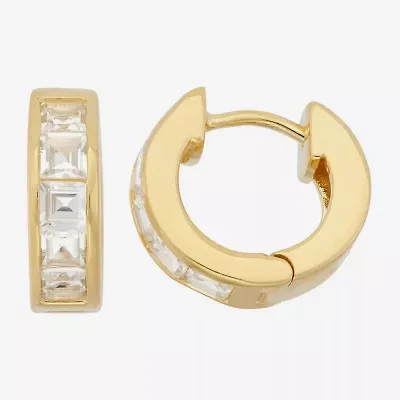 Womens Lab Created White Sapphire 14K Gold Over Silver 12mm Hoop Earrings