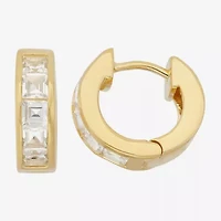 Womens Lab Created White Sapphire 14K Gold Over Silver 12mm Hoop Earrings