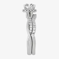 Signature By Modern Bride (H-I / Si1-Si2) Womens 1 1/ CT. T.W. Lab Grown White Diamond 10K Gold Side Stone Halo Bridal Set