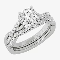 Signature By Modern Bride (H-I / Si1-Si2) Womens 1 1/ CT. T.W. Lab Grown White Diamond 10K Gold Side Stone Halo Bridal Set