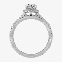 Signature By Modern Bride (H-I / Si1-Si2) Womens 1 1/5 CT. T.W. Lab Grown White Diamond 10K Gold Round Side Stone Halo Bridal Set