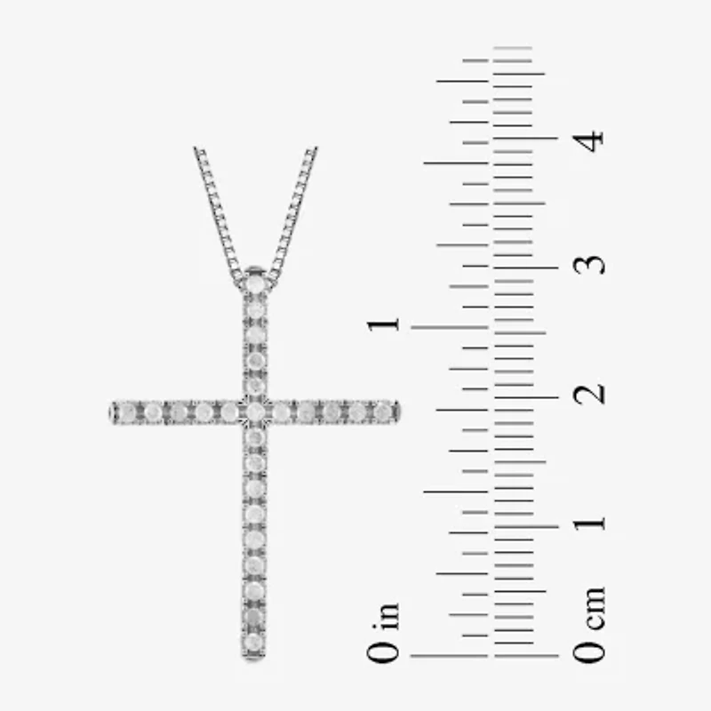 Womens 1/4 CT. T.W. Lab Grown White Diamond Sterling Silver Cross 18 Inch Pendant Necklace