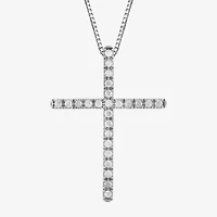 Womens 1/4 CT. T.W. Lab Grown White Diamond Sterling Silver Cross 18 Inch Pendant Necklace
