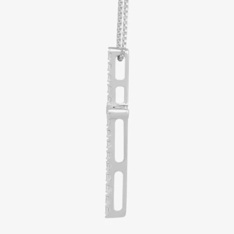 Womens 1/4 CT. T.W. Lab Grown White Diamond Sterling Silver Cross 18 Inch Pendant Necklace