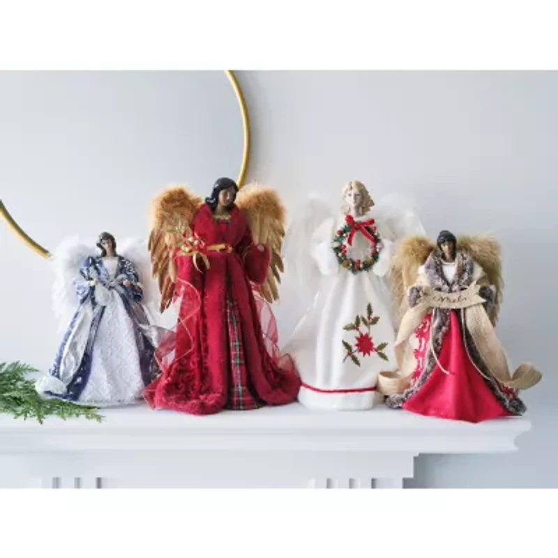 North Pole Trading Co. 12in Blue Silver Christmas Angels Figurine