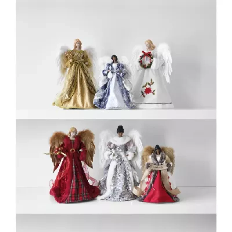 North Pole Trading Co. 12in Blue Silver Christmas Angels Figurine