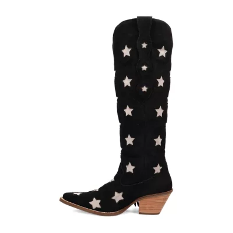 Dingo Womens Super Star Suede Stacked Heel Cowboy Boots