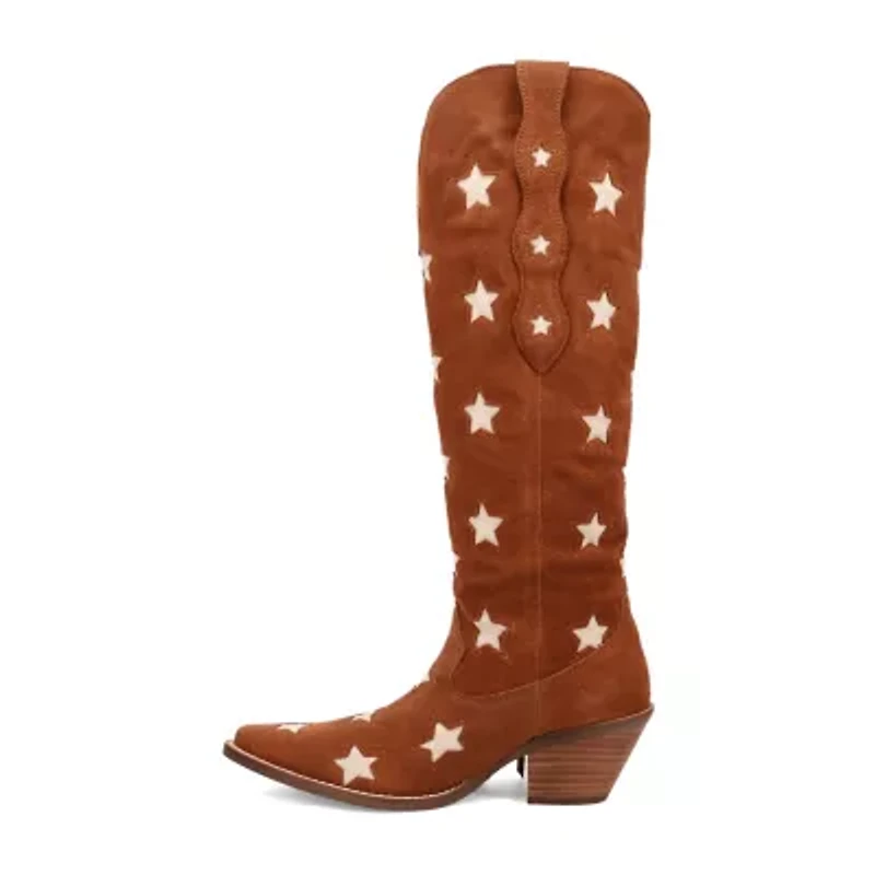 Dingo Womens Super Star Suede Stacked Heel Cowboy Boots