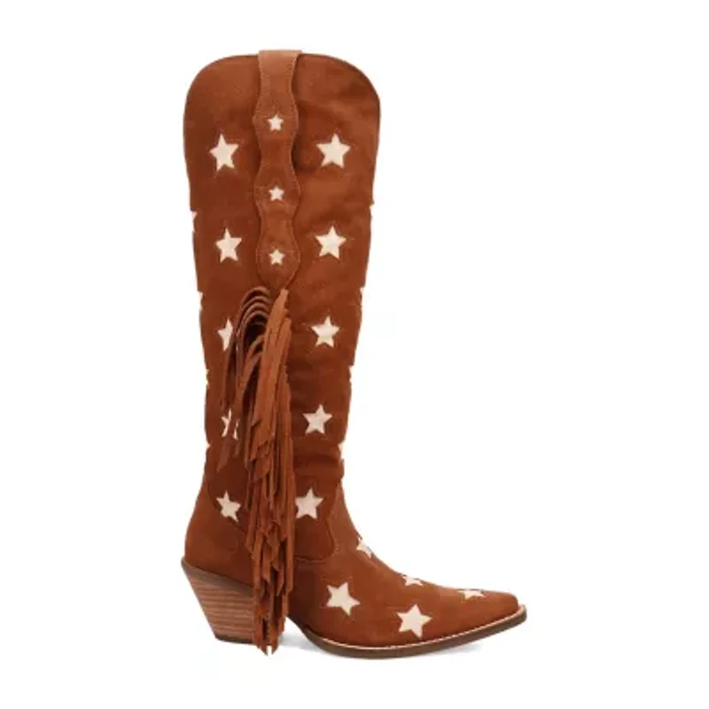 Dingo Womens Super Star Suede Stacked Heel Cowboy Boots