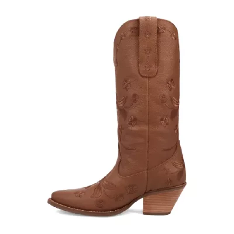 Dingo Womens Love Bug Leather Stacked Heel Cowboy Boots