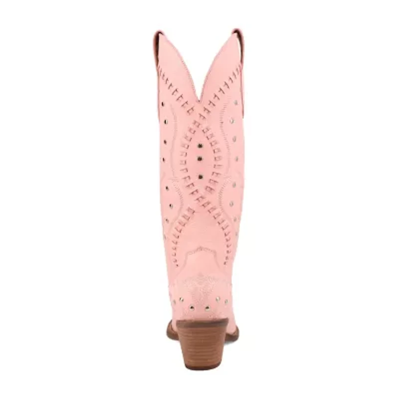 Dingo Womens Pretty 'N  Pink Leather Stacked Heel Cowboy Boots
